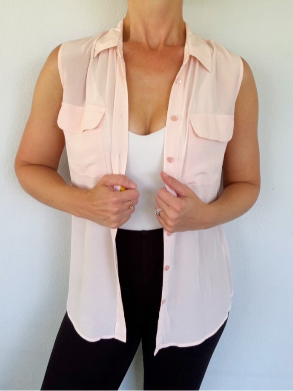 Equipment silk blush pink semi-sheer sleeveless button down blouse size small